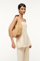 LARGE RAFFIA MOON TOTE BAG NATURAL TAN