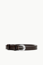 SLIM MOON BUCKLE BELT - 13MM MAHOGANY SILVER