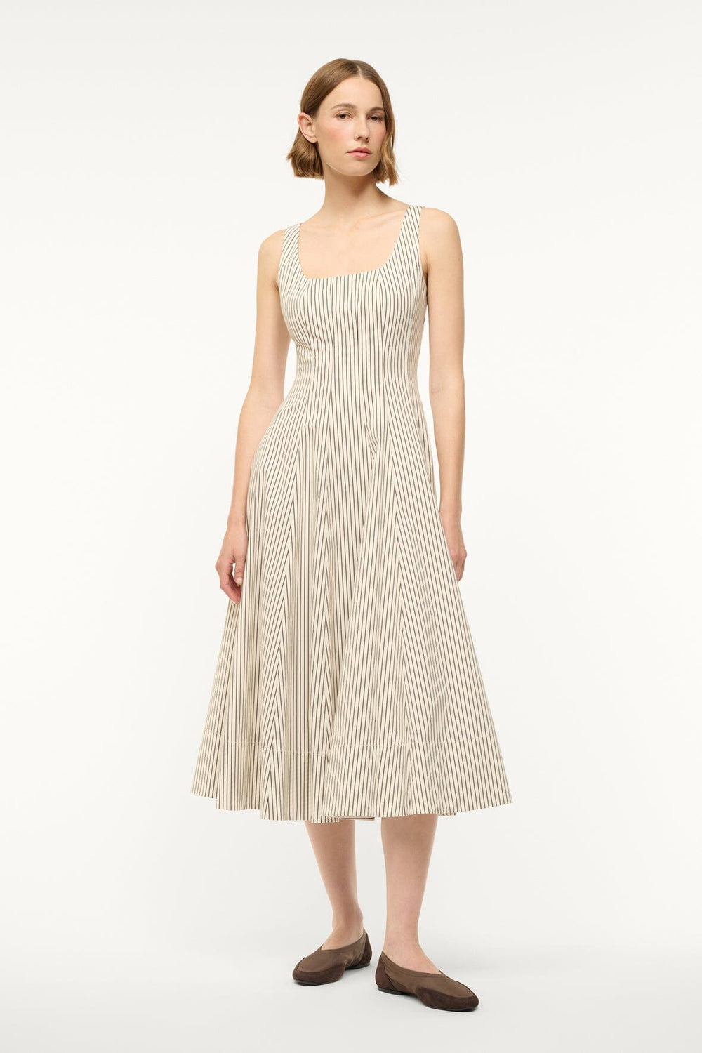 WELLS DRESS IVORY DARK OAK MICRO STRIPE