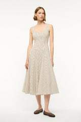 WELLS DRESS IVORY DARK OAK MICRO STRIPE