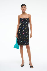 EVANGELINE SILK DRESS POP SARDINES BLACK