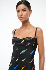 EVANGELINE SILK DRESS POP SARDINES BLACK