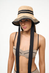 RITA RIBBON HAT NATURAL/BLACK
