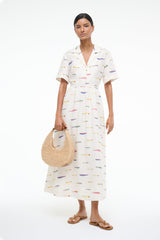 MERYL LINEN DRESS POP SARDINES IVORY