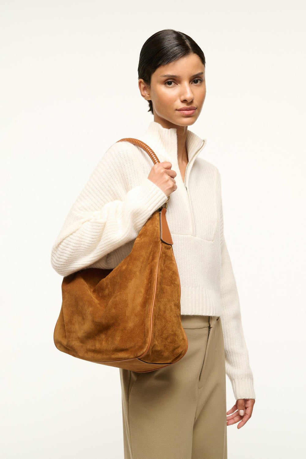 PERRY HOBO BAG TAN SUEDE