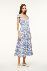 SHORT SLEEVE WELLS DRESS BLUE TOILE