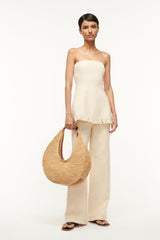 LARGE RAFFIA MOON TOTE BAG NATURAL TAN