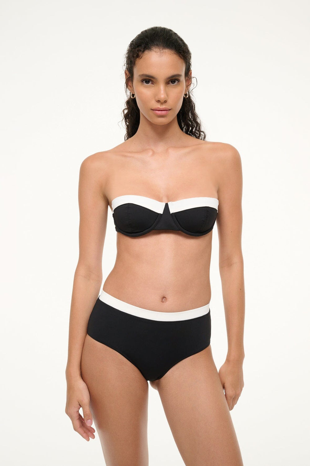 DEVON HIGH RISE BIKINI BOTTOM BLACK WHITE