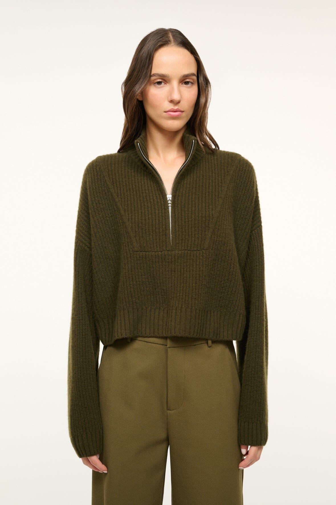 CASHMERE CROPPED HAMPTON SWEATER OLIVE