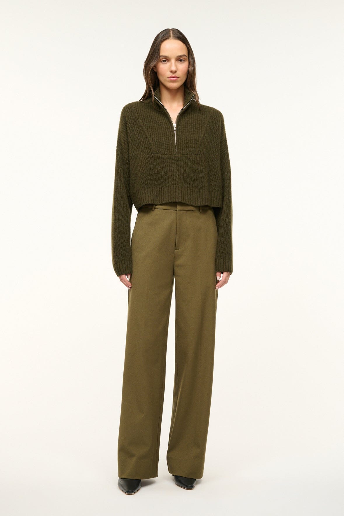 CASHMERE CROPPED HAMPTON SWEATER OLIVE