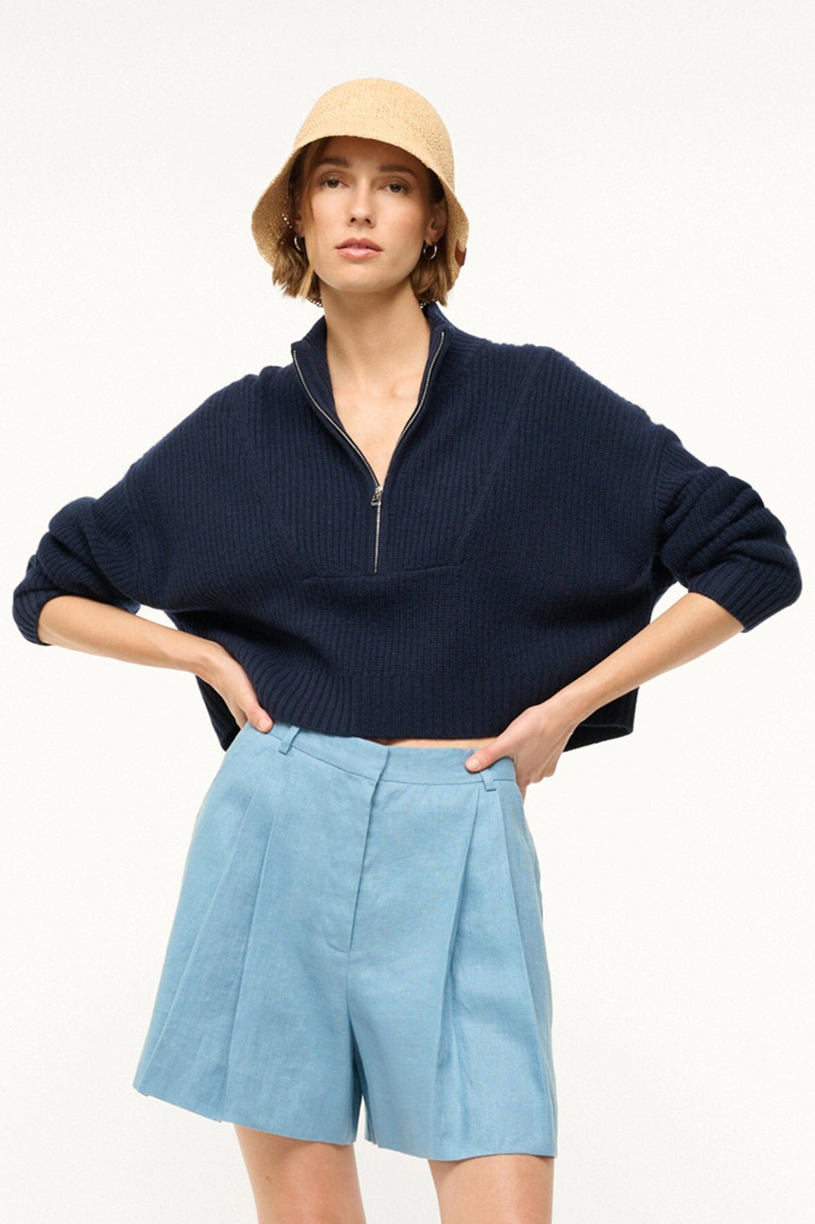 CASHMERE CROPPED HAMPTON SWEATER NAVY