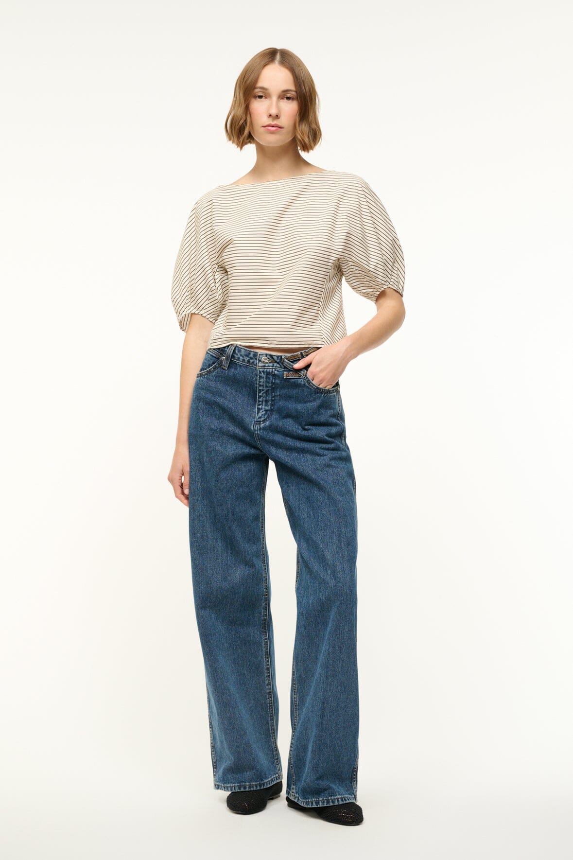 DIDI TOP IVORY DARK OAK MICRO STRIPE