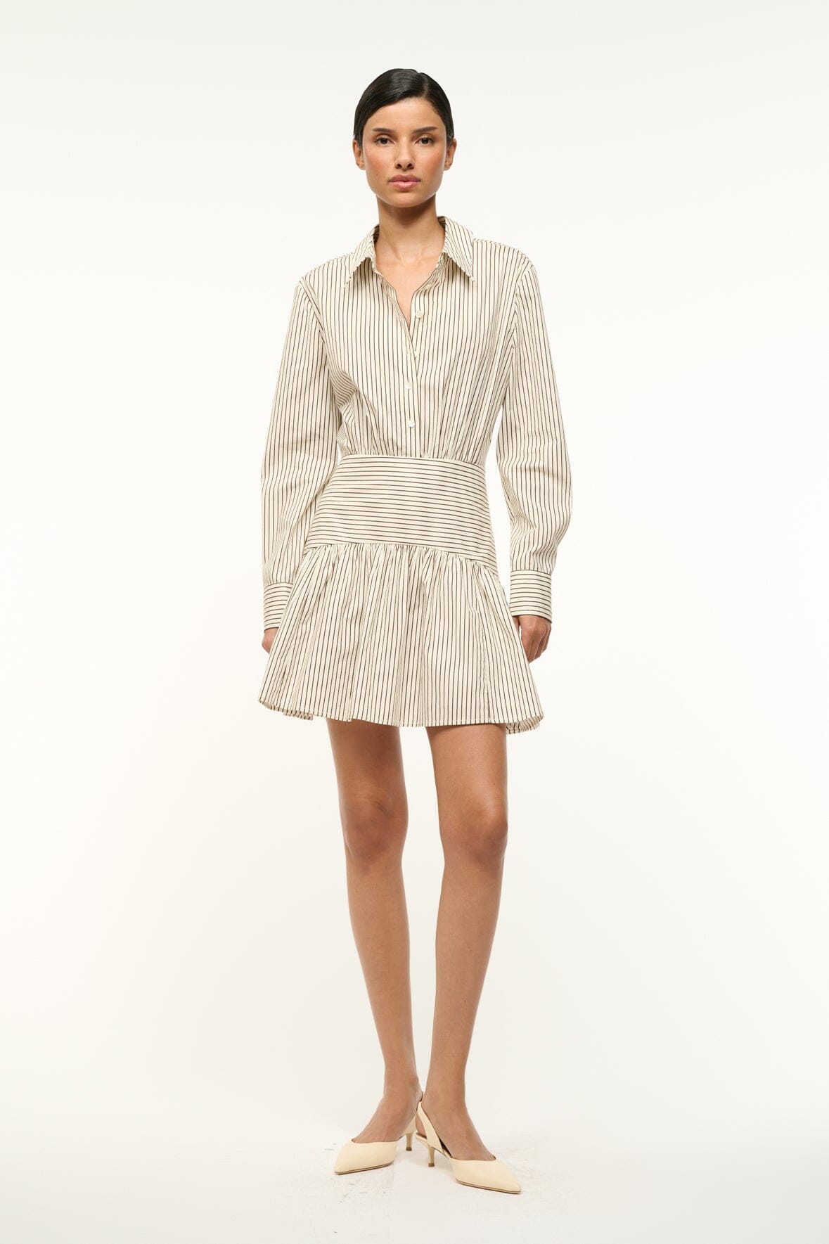 ROCCO MINI DRESS IVORY DARK OAK MICRO STRIPE