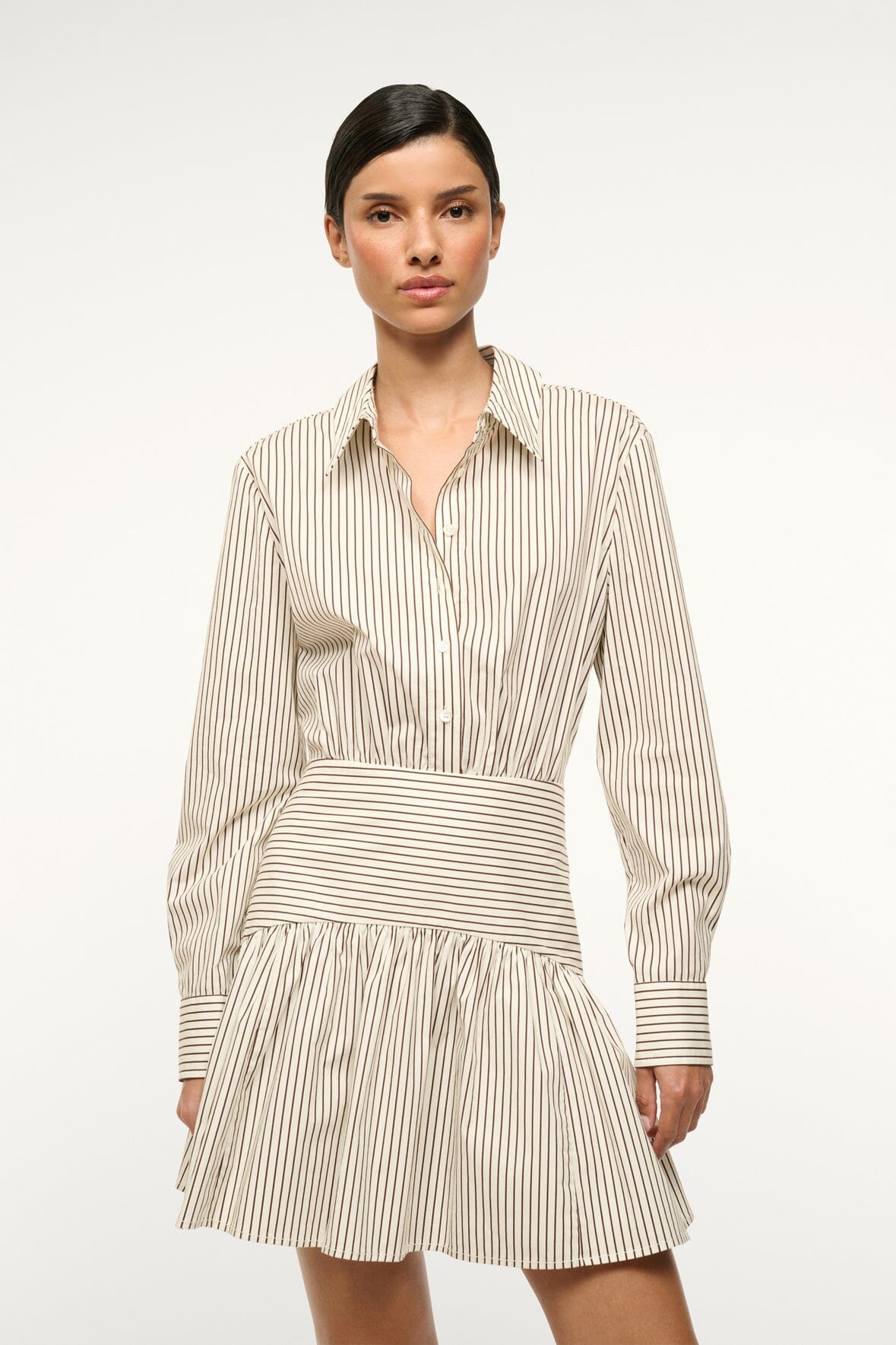 ROCCO MINI DRESS IVORY DARK OAK MICRO STRIPE