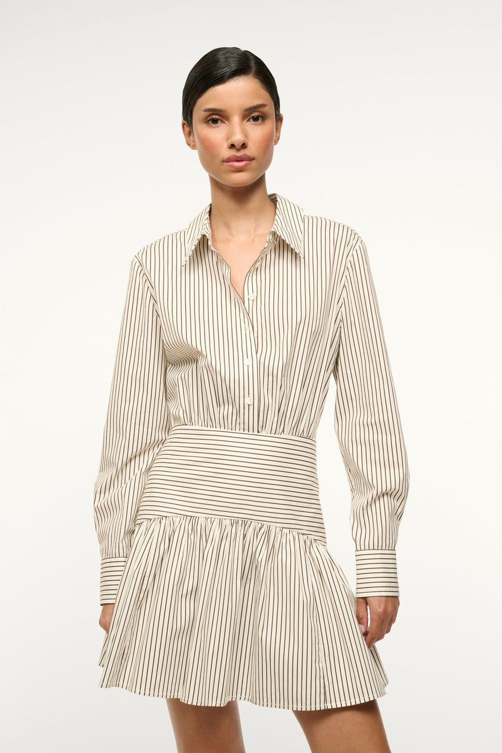 ROCCO MINI DRESS IVORY DARK OAK MICRO STRIPE