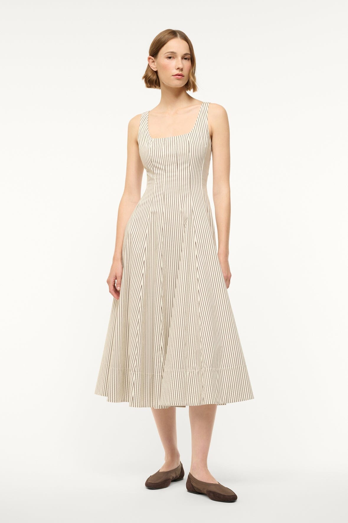 WELLS DRESS IVORY DARK OAK MICRO STRIPE