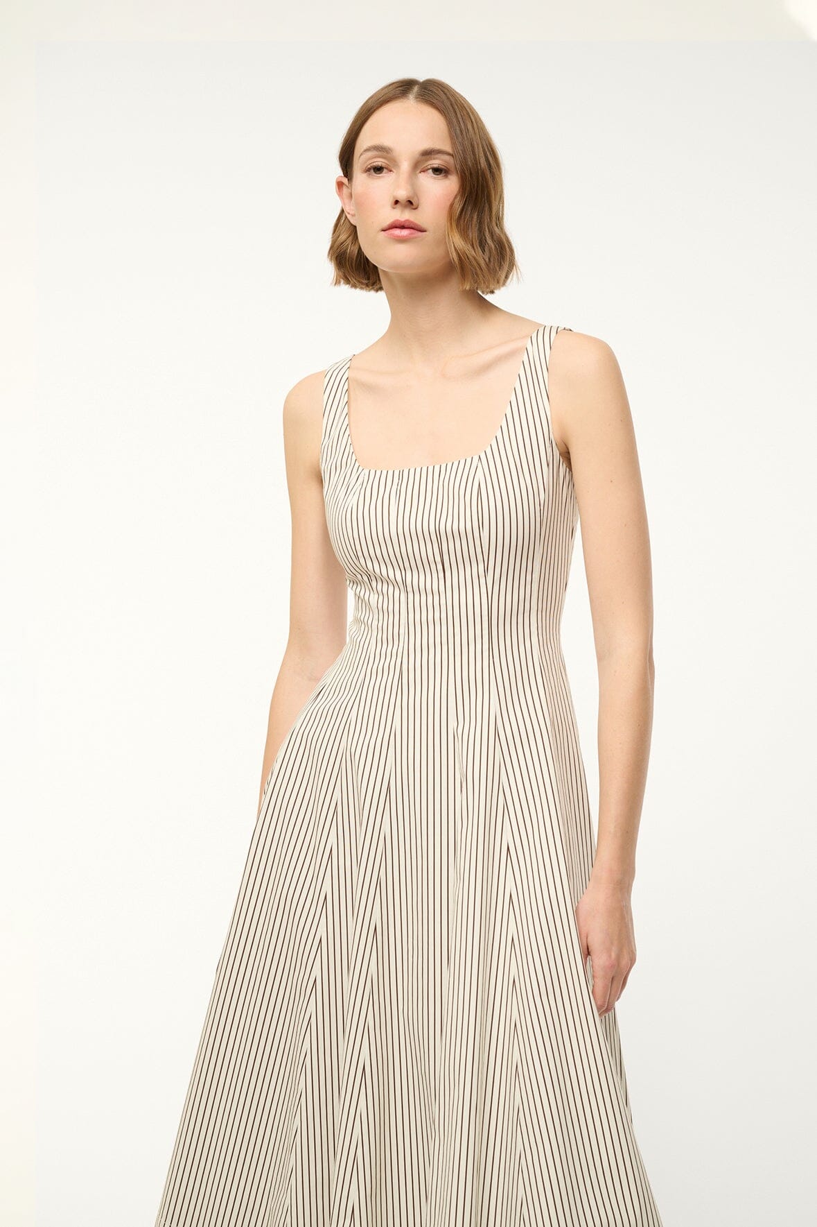 WELLS DRESS IVORY DARK OAK MICRO STRIPE