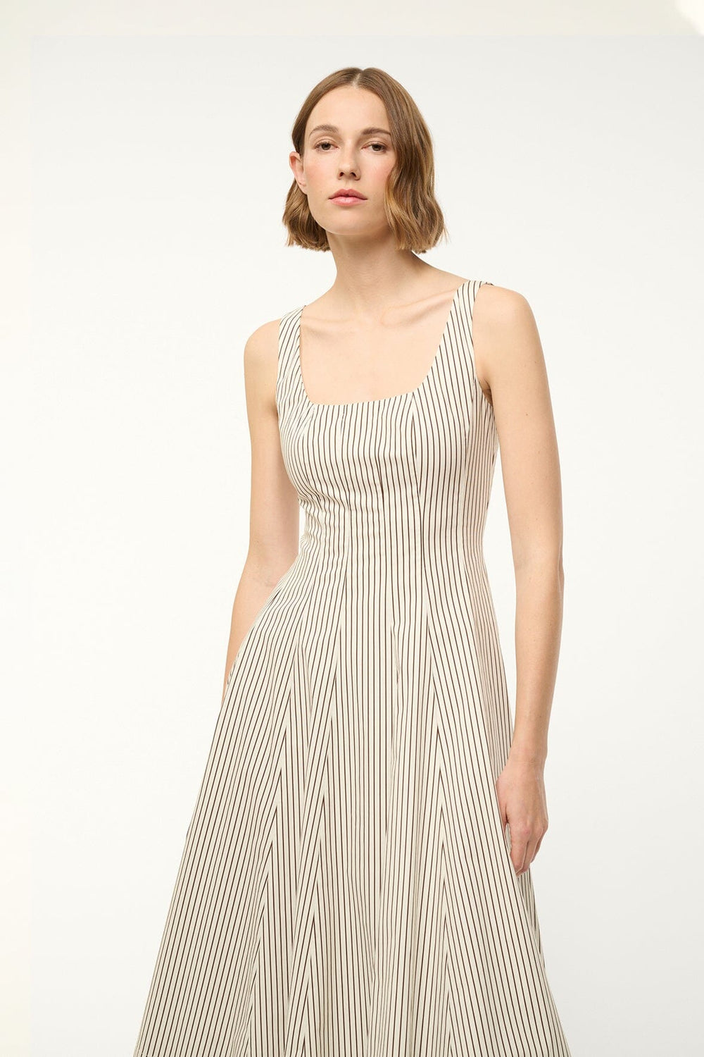 WELLS DRESS IVORY DARK OAK MICRO STRIPE