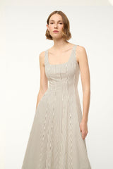 WELLS DRESS IVORY DARK OAK MICRO STRIPE