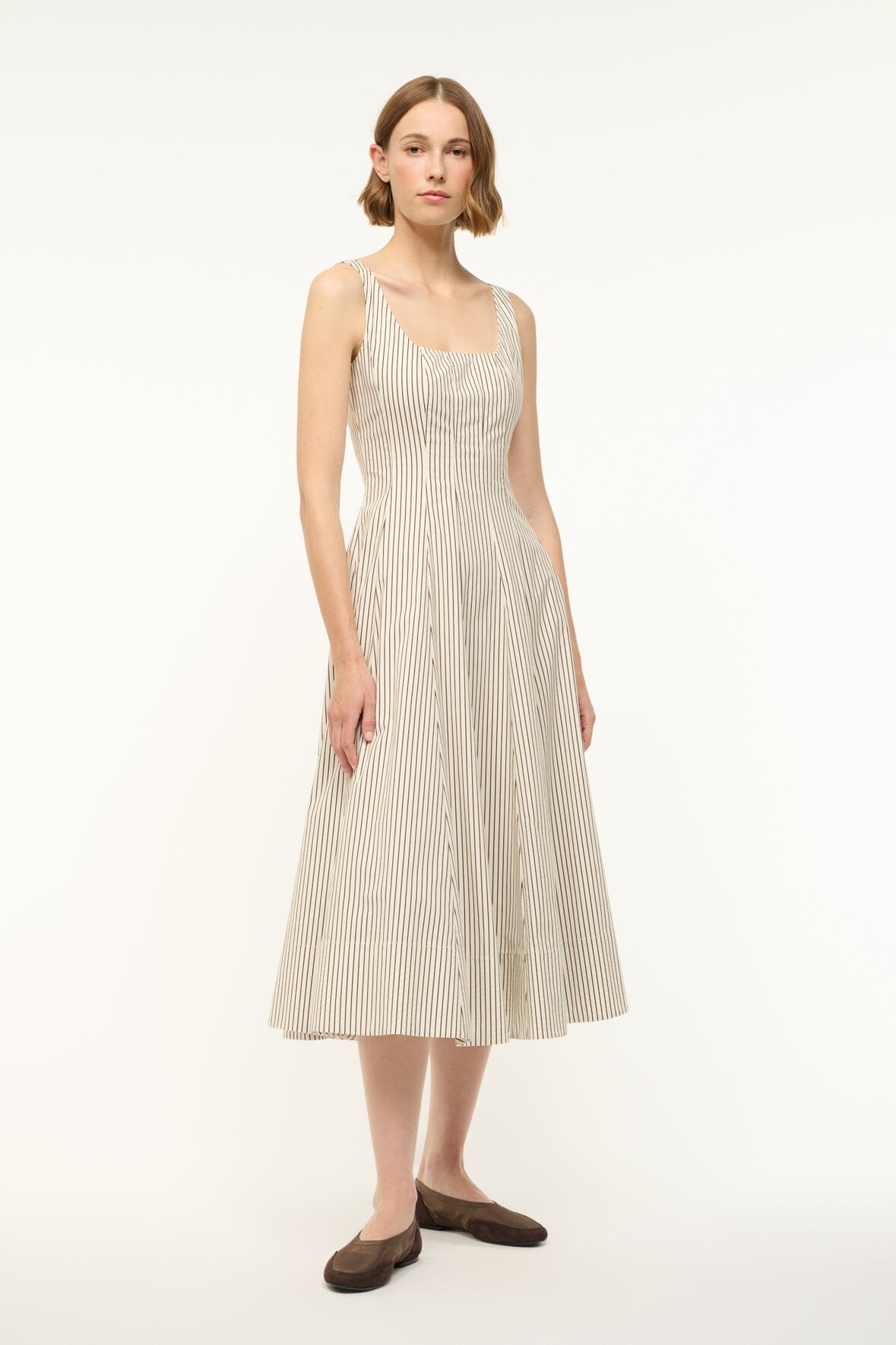 WELLS DRESS IVORY DARK OAK MICRO STRIPE