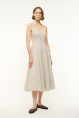 WELLS DRESS IVORY DARK OAK MICRO STRIPE