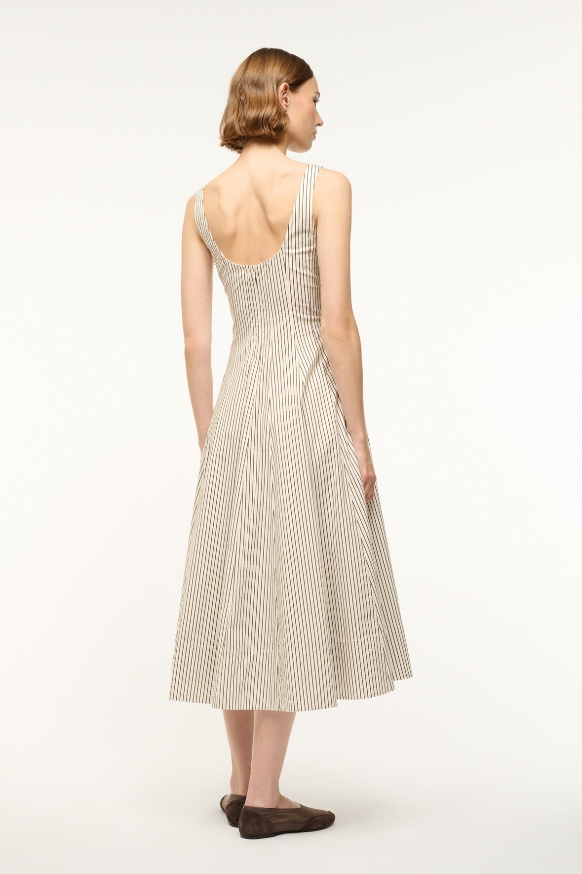 WELLS DRESS IVORY DARK OAK MICRO STRIPE