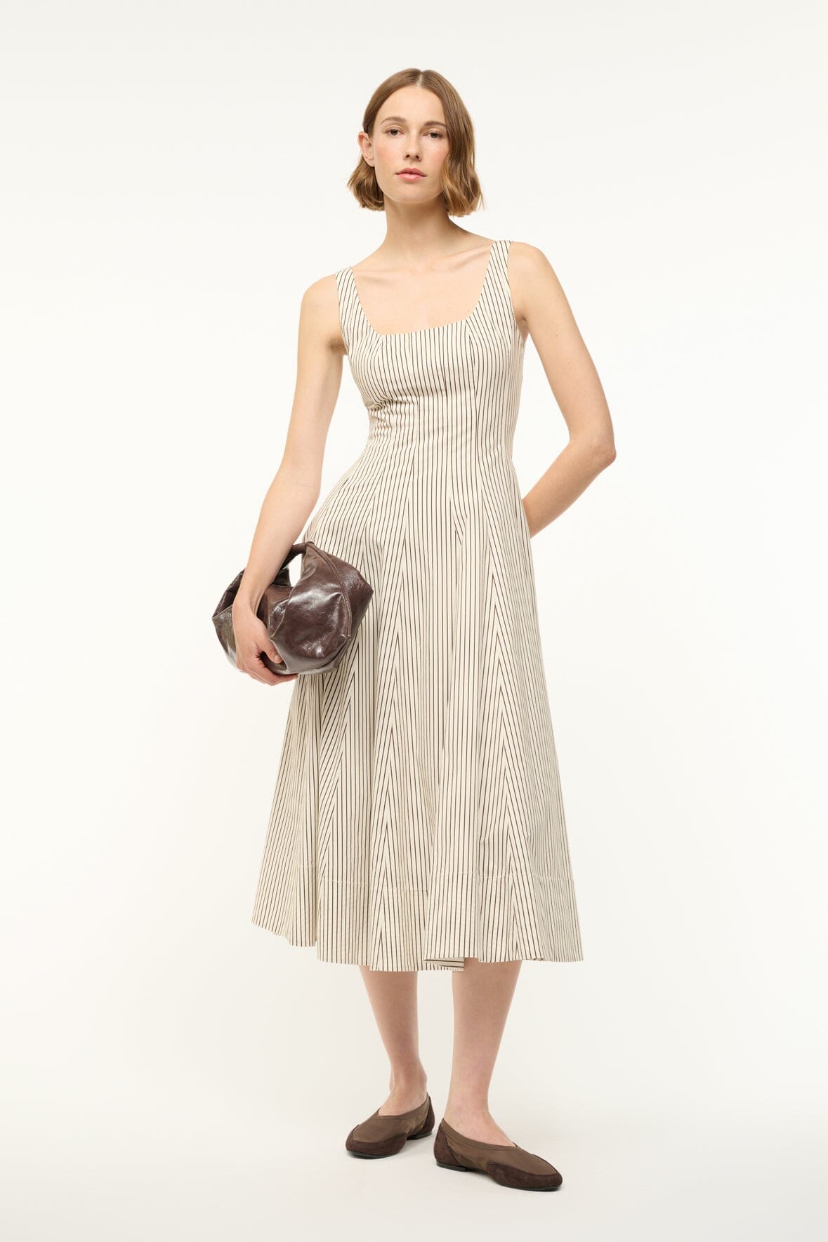 WELLS DRESS IVORY DARK OAK MICRO STRIPE