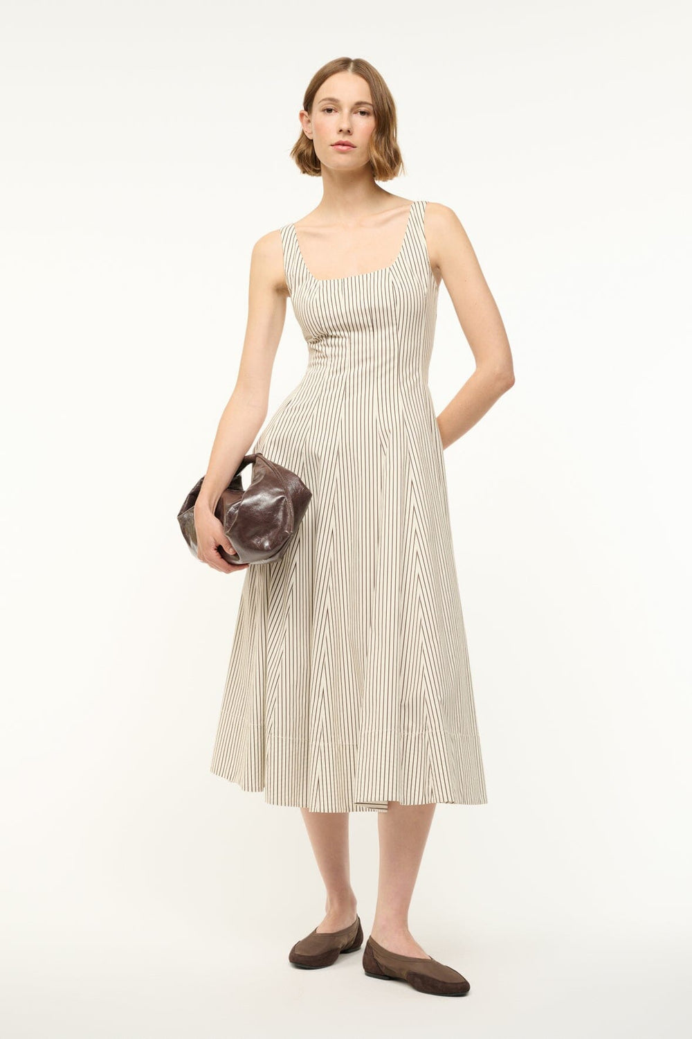 WELLS DRESS IVORY DARK OAK MICRO STRIPE