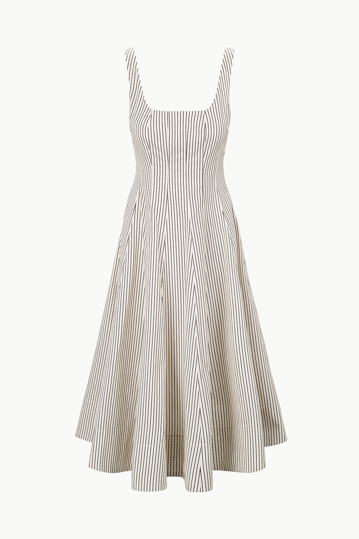 WELLS DRESS IVORY DARK OAK MICRO STRIPE