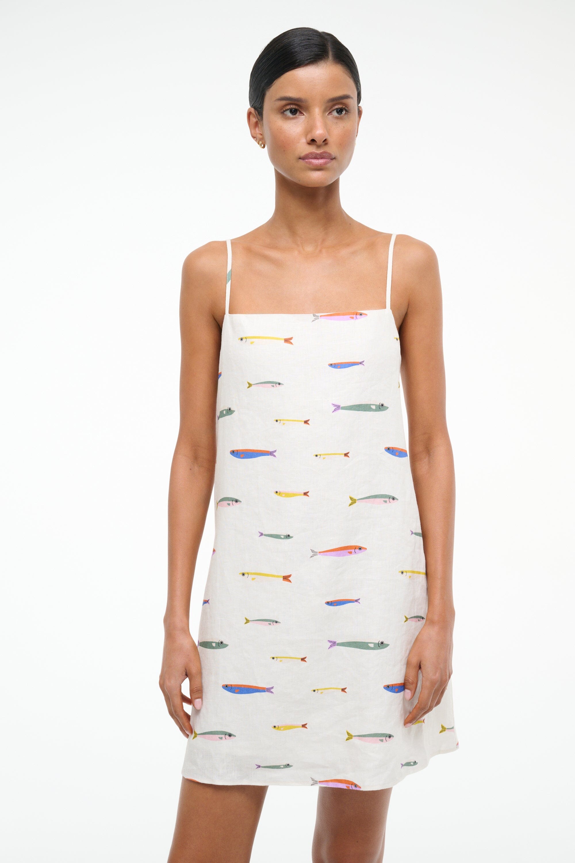 LAURA LINEN MINI DRESS POP SARDINES IVORY