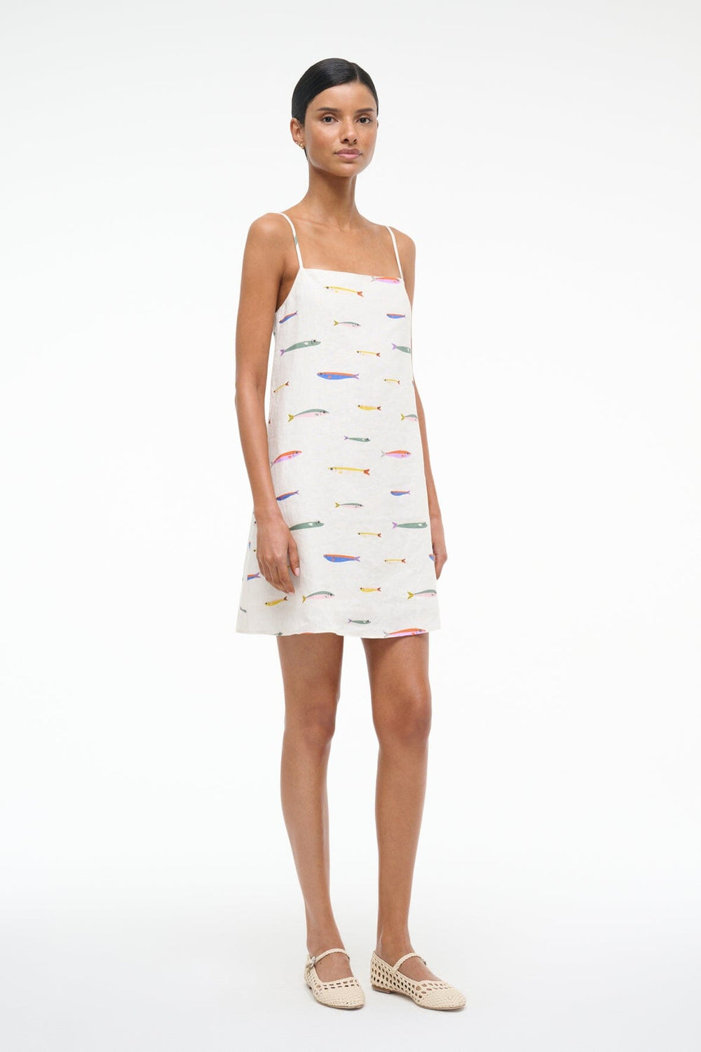LAURA LINEN MINI DRESS POP SARDINES IVORY
