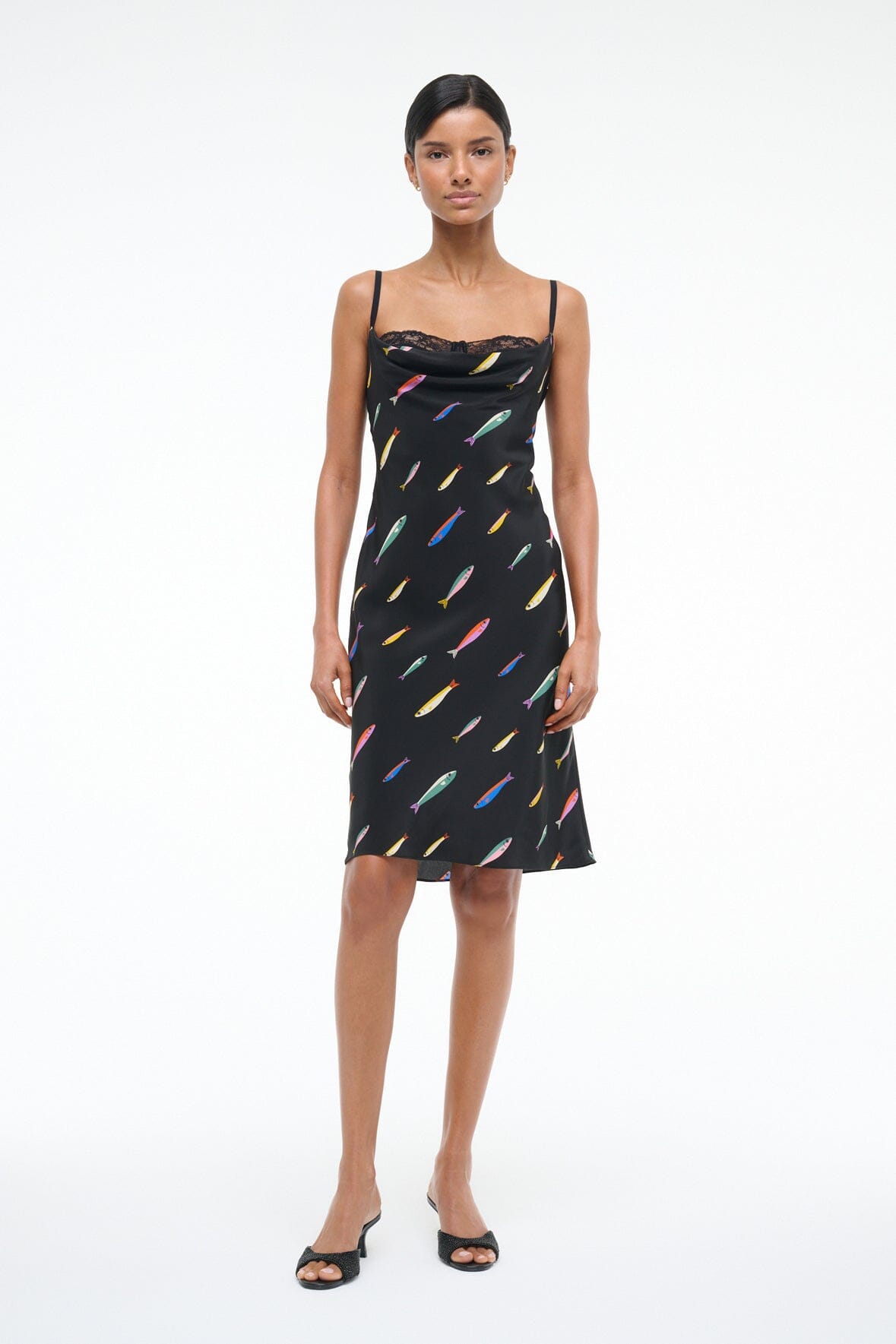EVANGELINE SILK DRESS POP SARDINES BLACK