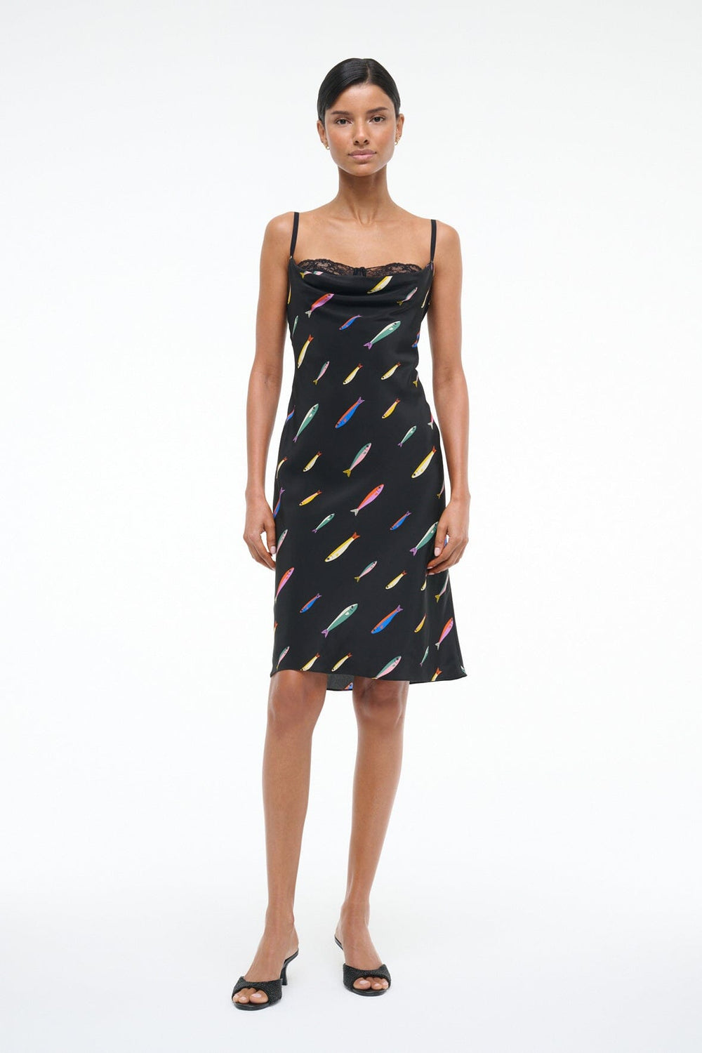 EVANGELINE SILK DRESS POP SARDINES BLACK