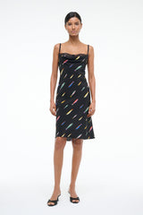 EVANGELINE SILK DRESS POP SARDINES BLACK