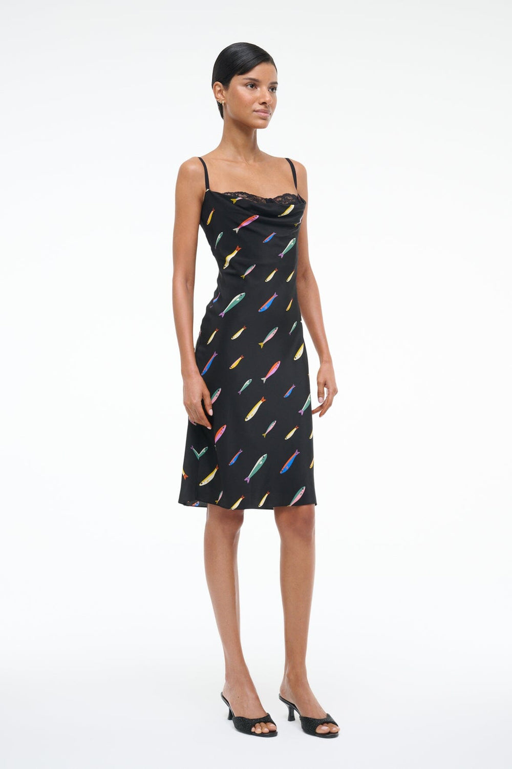 EVANGELINE SILK DRESS POP SARDINES BLACK