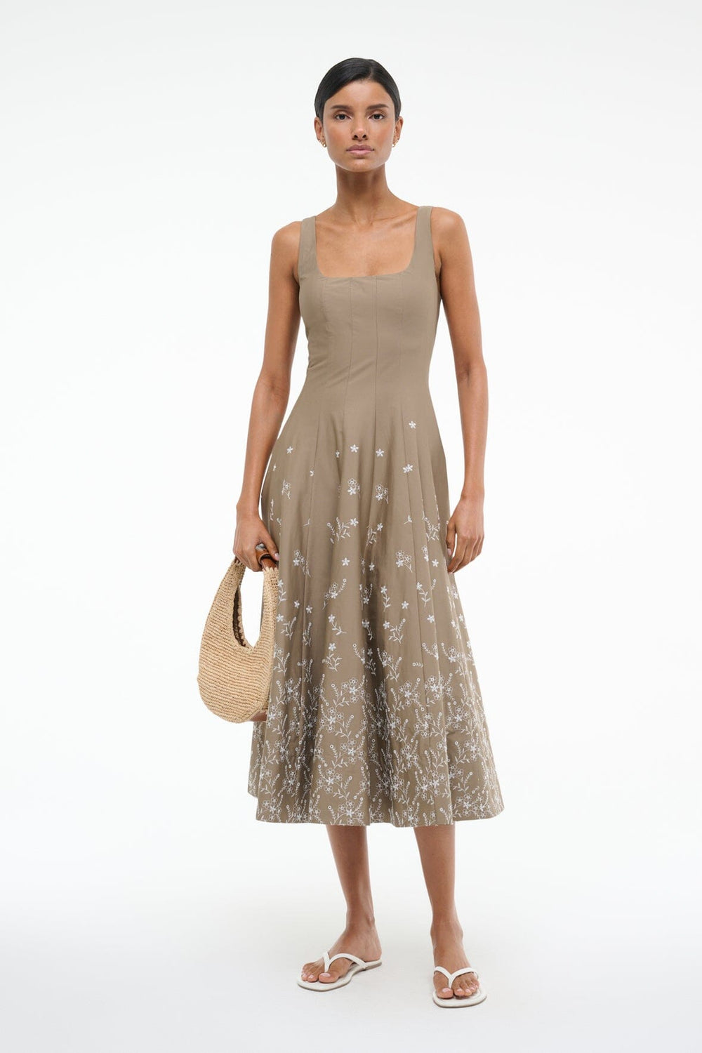 WELLS DRESS TAUPE EMBROIDERY