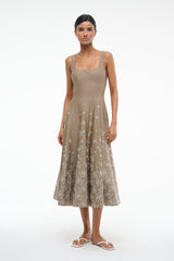 WELLS DRESS TAUPE EMBROIDERY