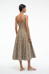 WELLS DRESS TAUPE EMBROIDERY