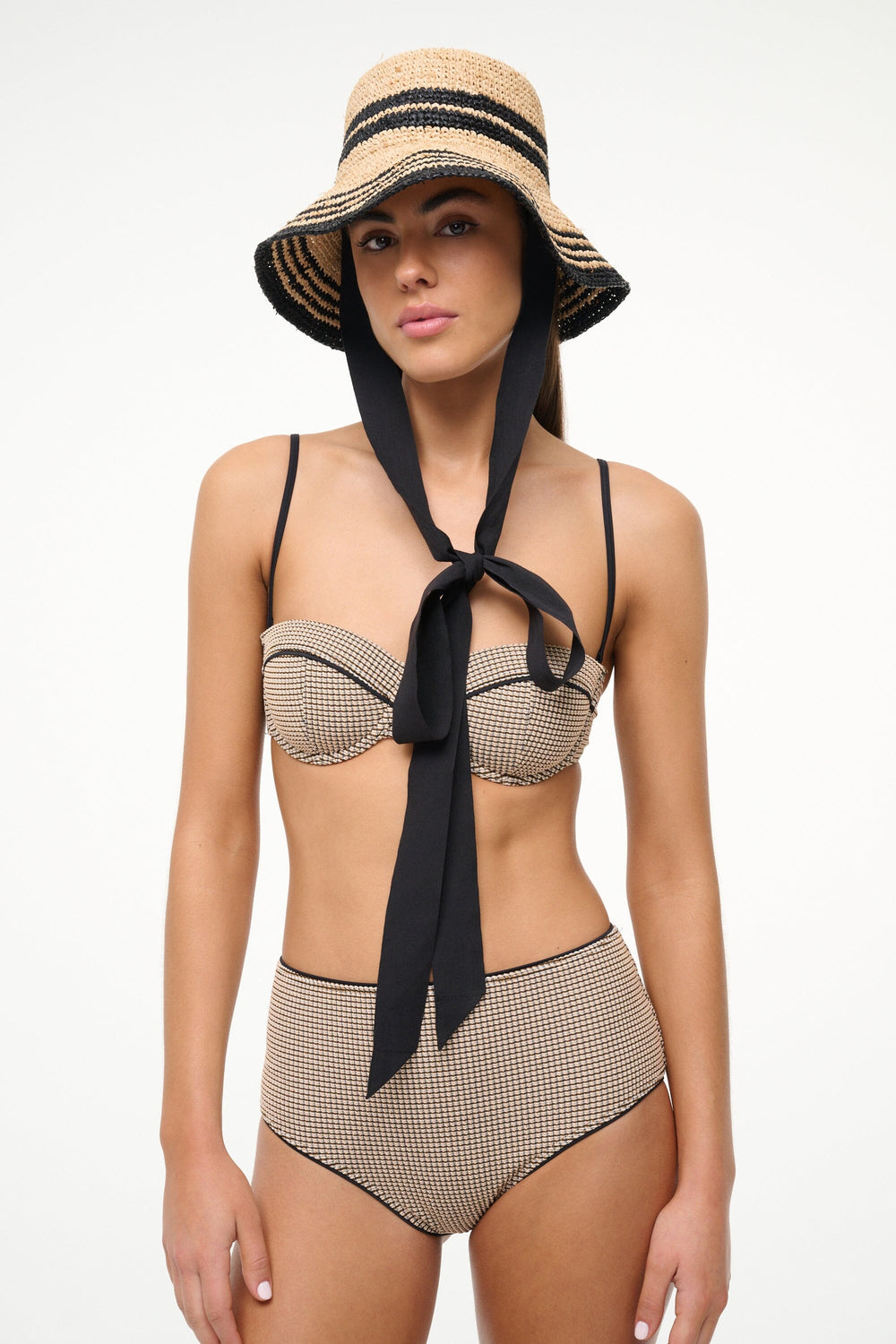 RITA RIBBON HAT NATURAL/BLACK