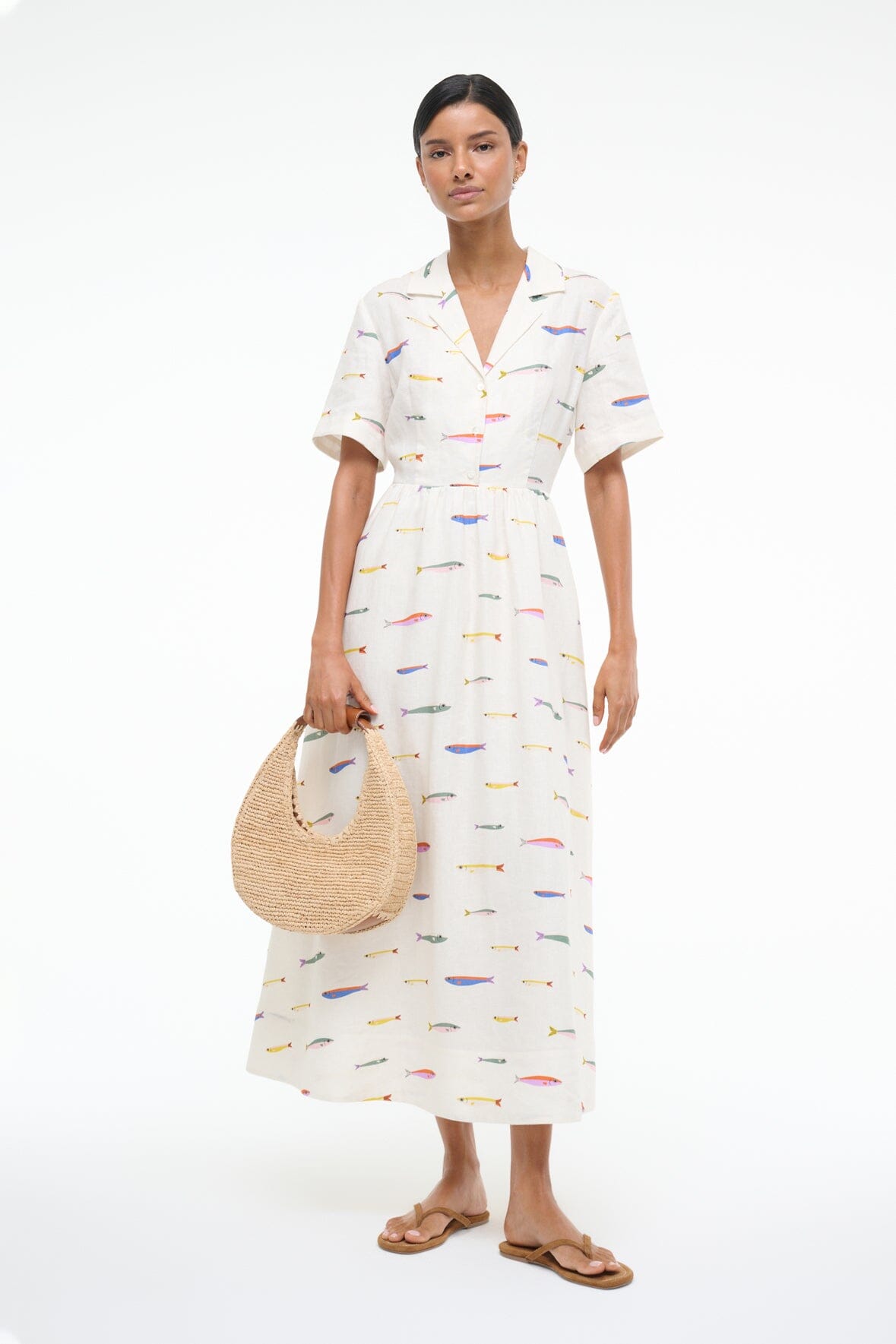 MERYL LINEN DRESS POP SARDINES IVORY