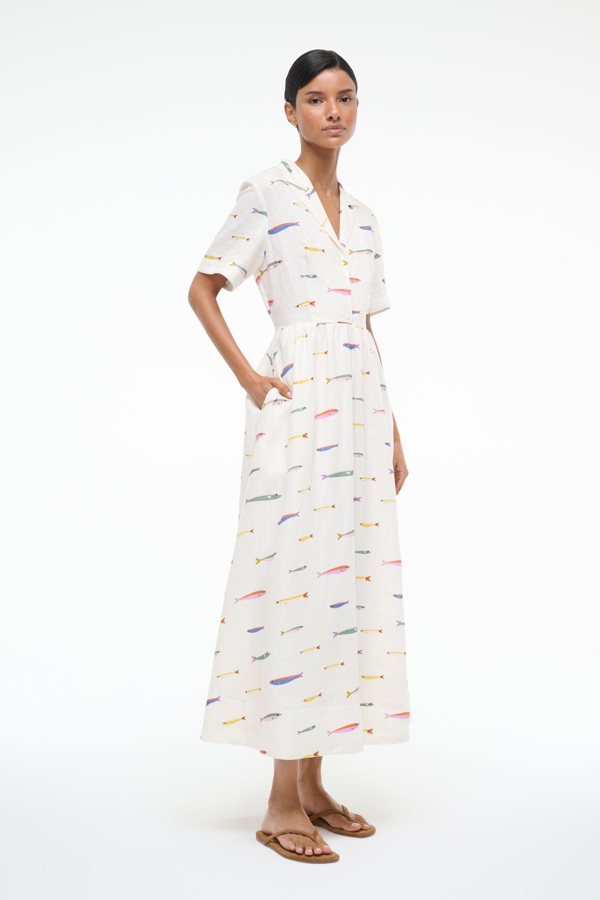 MERYL LINEN DRESS POP SARDINES IVORY
