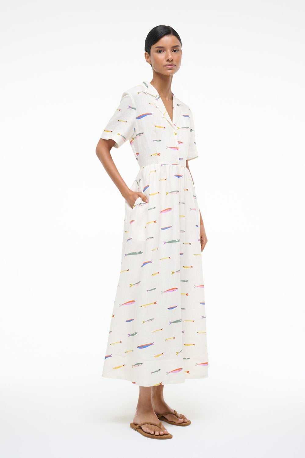 MERYL LINEN DRESS POP SARDINES IVORY