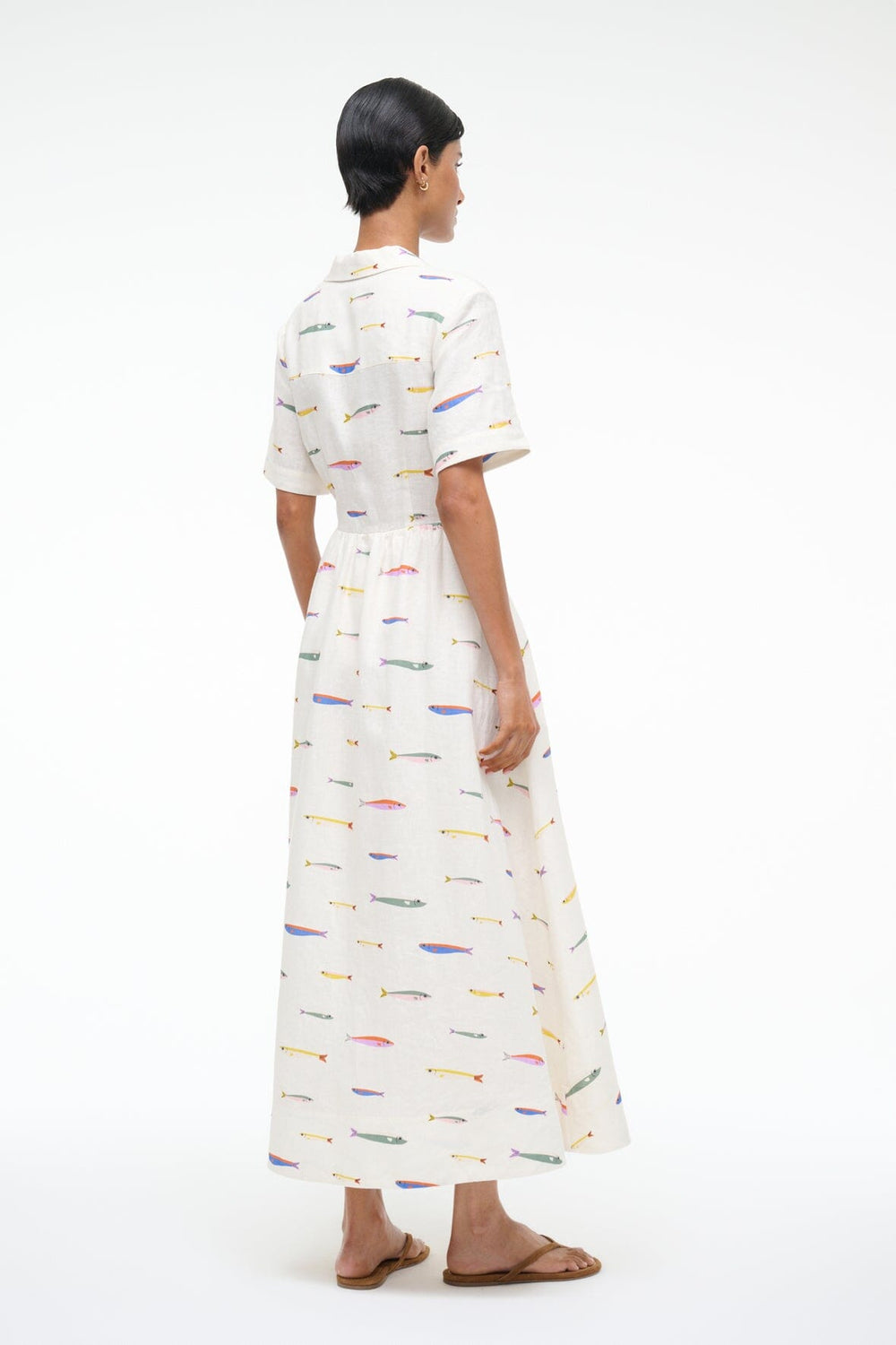 MERYL LINEN DRESS POP SARDINES IVORY