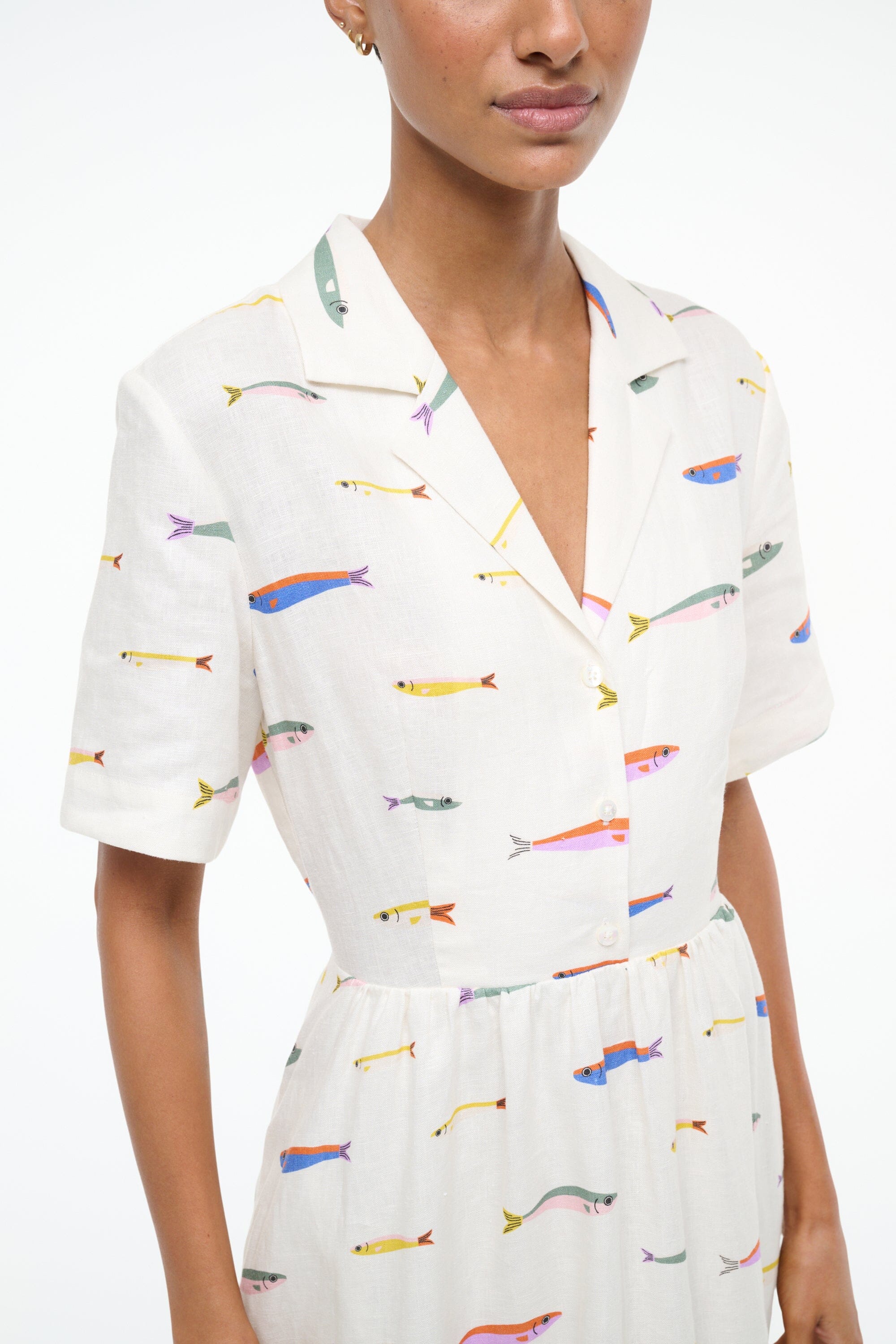 MERYL LINEN DRESS POP SARDINES IVORY