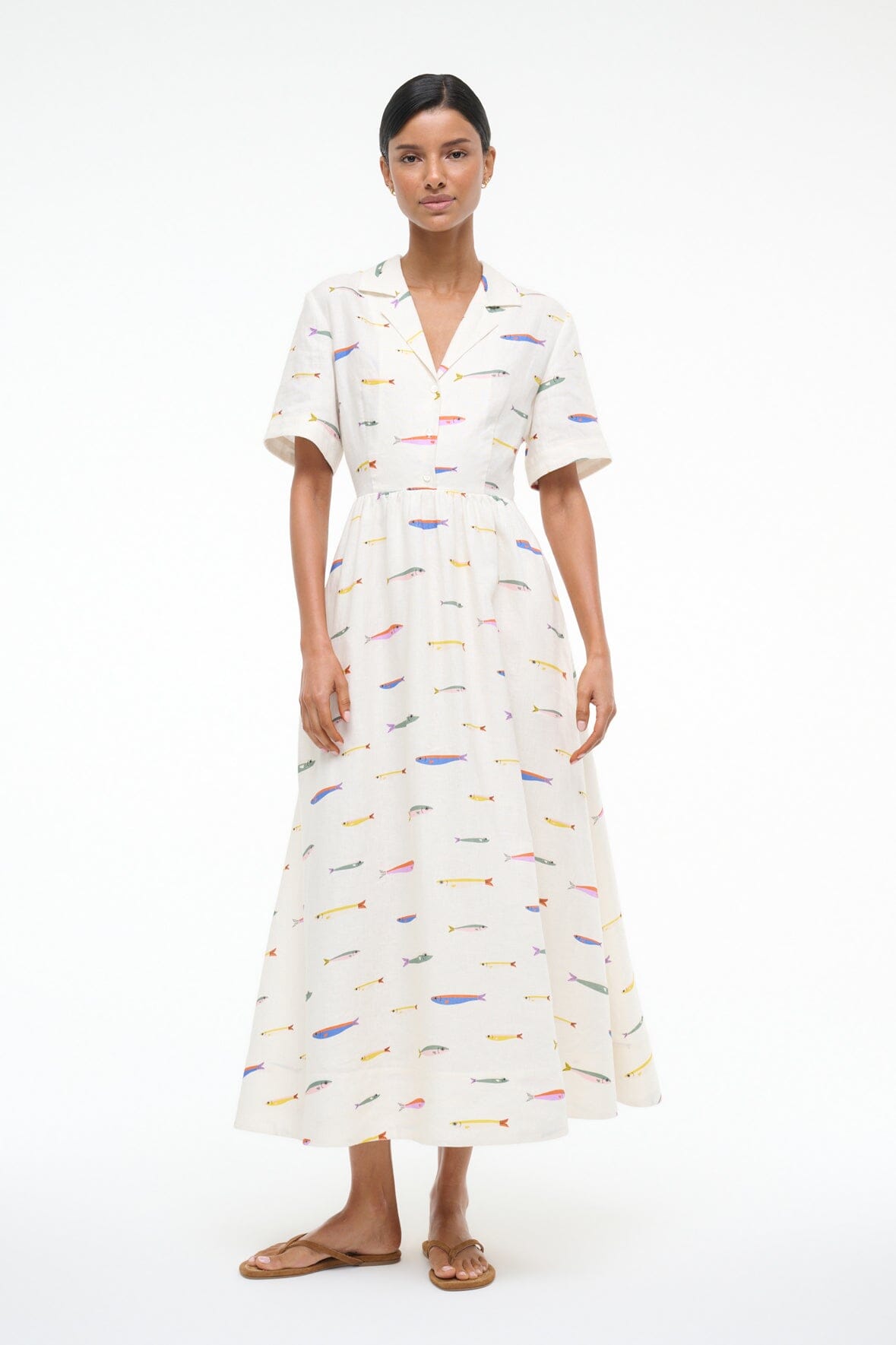 MERYL LINEN DRESS POP SARDINES IVORY