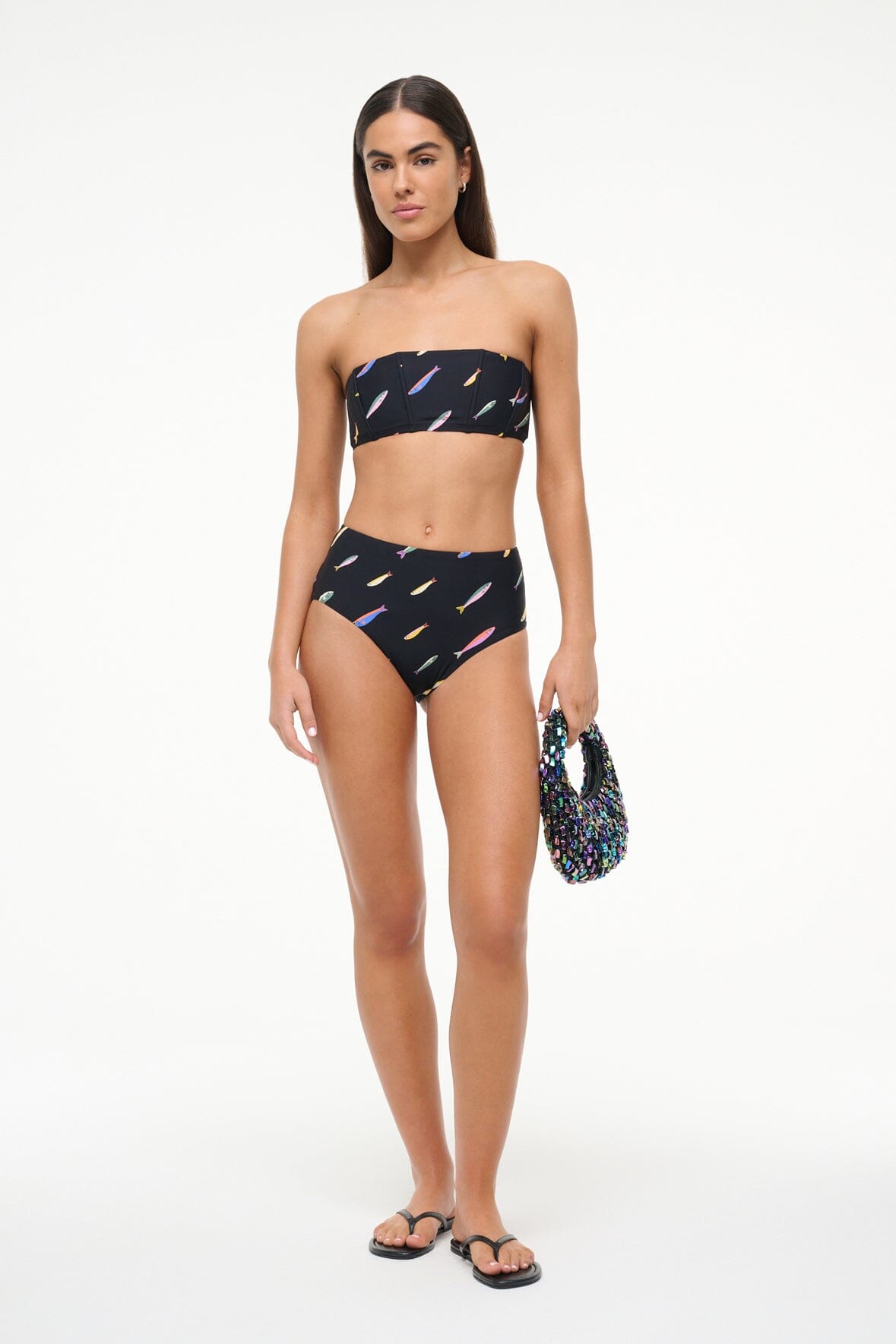 DEVON HIGH RISE BIKINI BOTTOM POP SARDINES BLACK