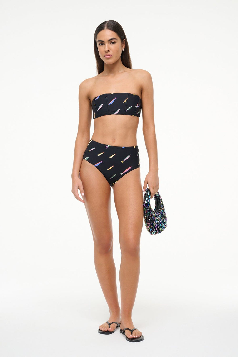 DEVON HIGH RISE BIKINI BOTTOM POP SARDINES BLACK
