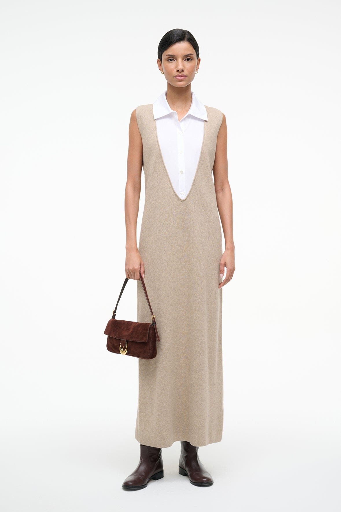 LESLIE DRESS SAND/WHITE