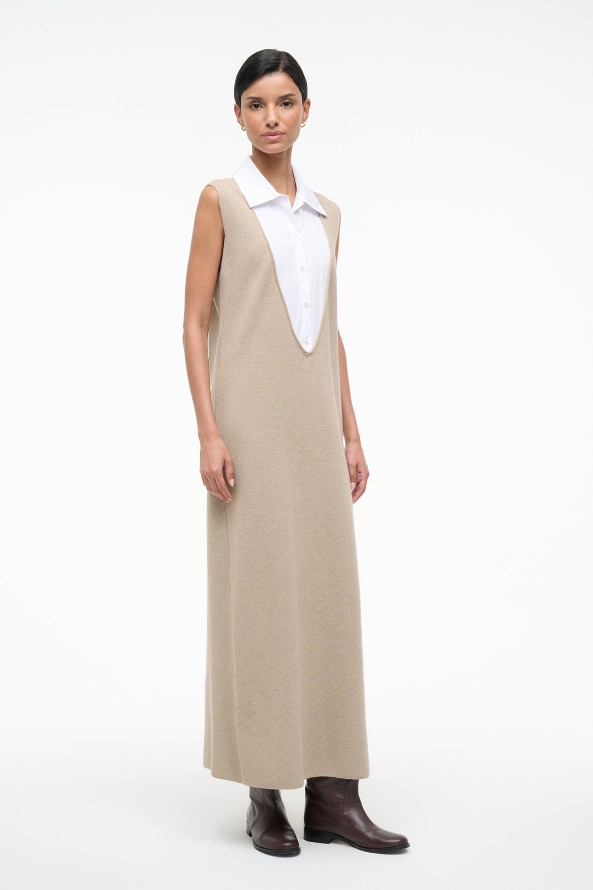 LESLIE DRESS SAND/WHITE