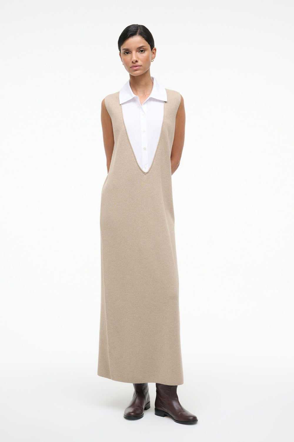 LESLIE DRESS SAND/WHITE